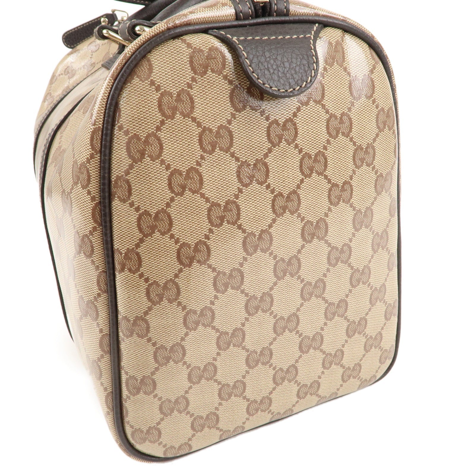 GUCCI GG Crystal Leather Boston Bag Hand bag Beige Brown 265697