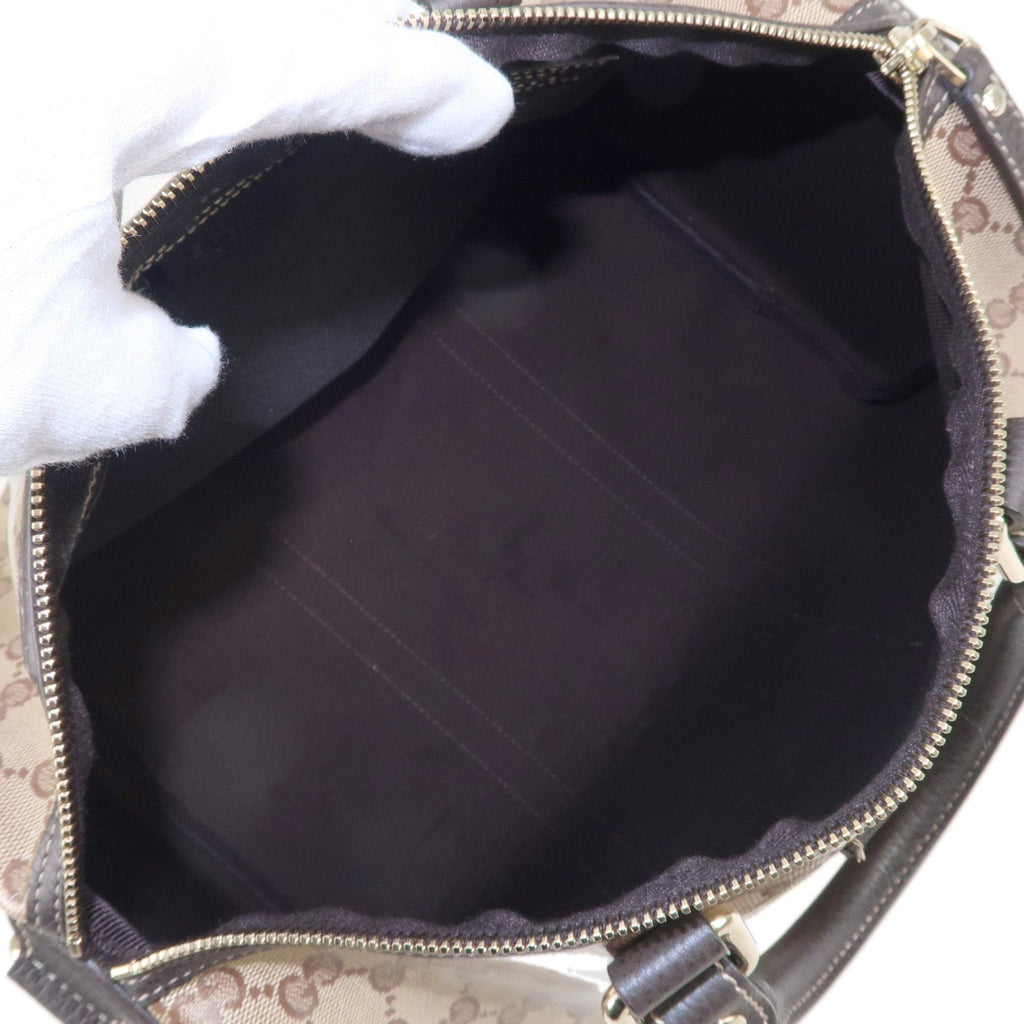 GUCCI GG Crystal Leather Boston Bag Hand bag Beige Brown 265697