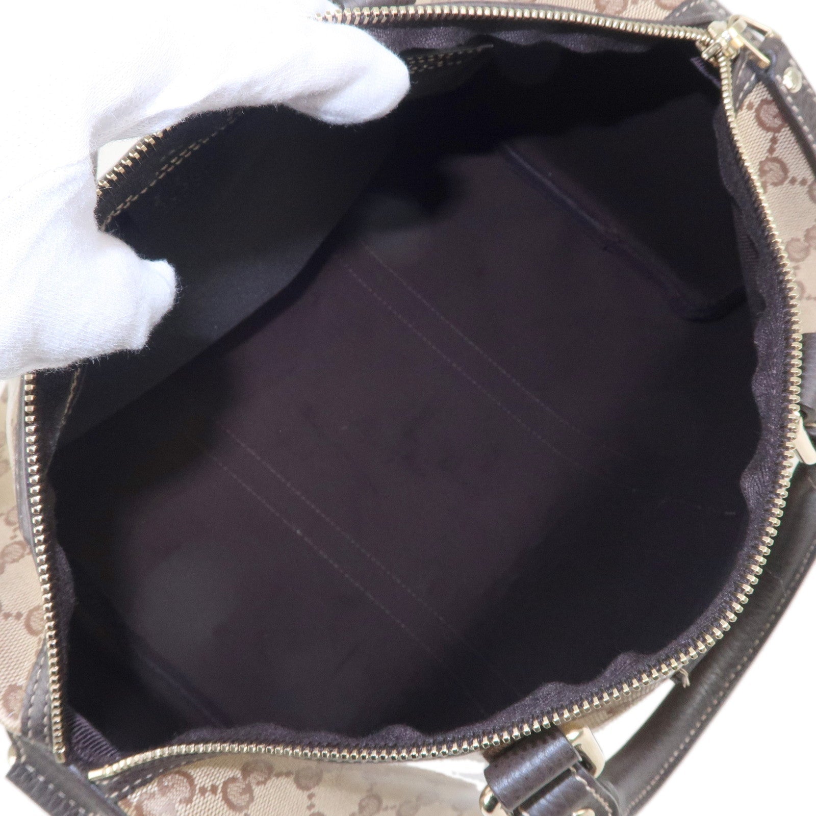 GUCCI GG Crystal Leather Boston Bag Hand bag Beige Brown 265697