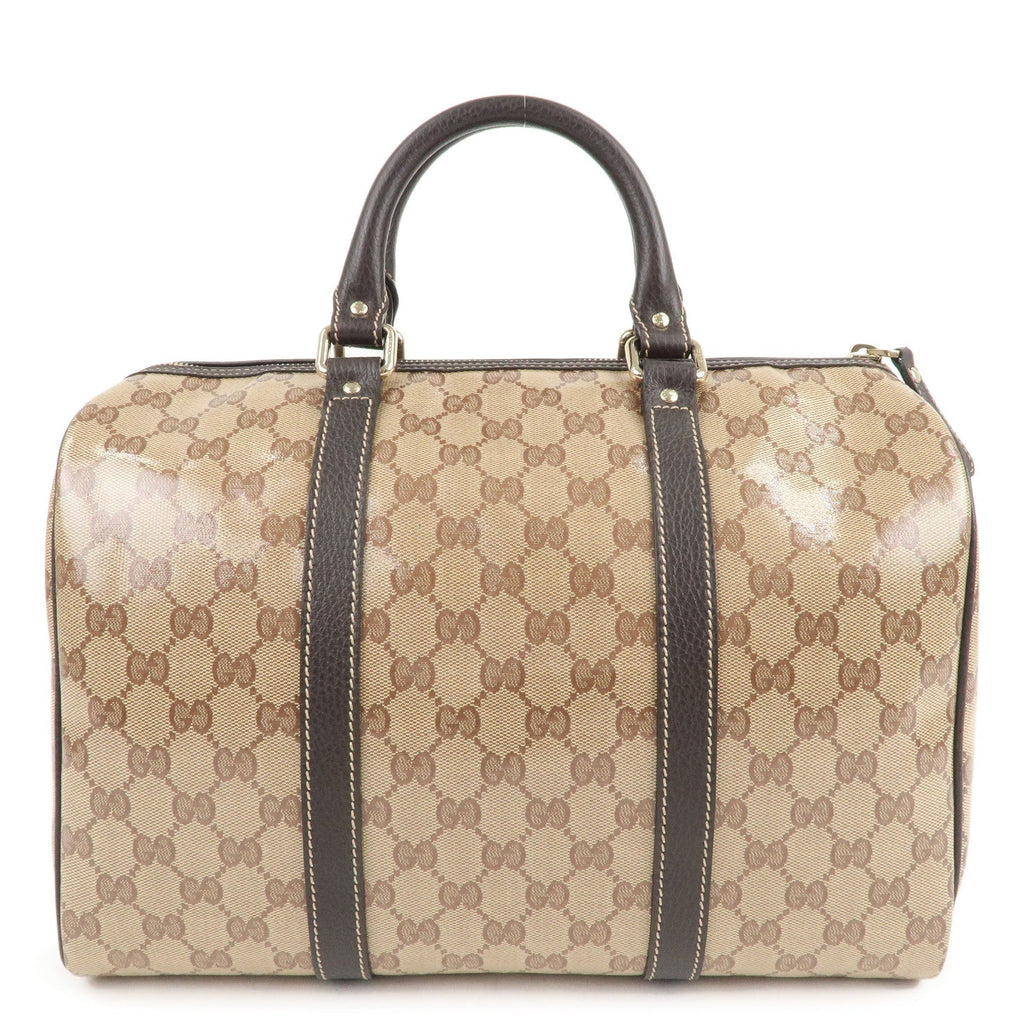 GUCCI GG Crystal Leather Boston Bag Hand bag Beige Brown 265697