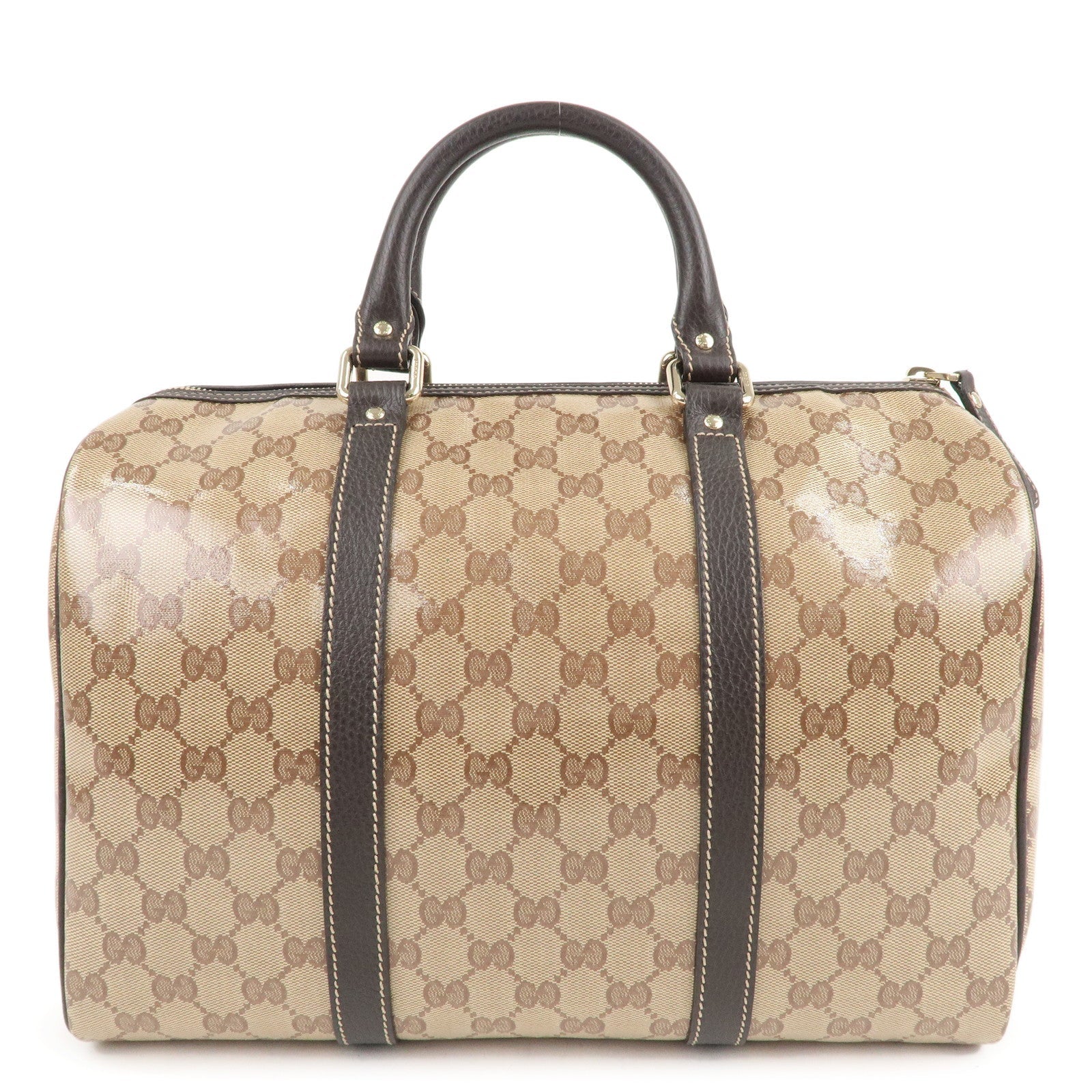 GUCCI GG Crystal Leather Boston Bag Hand bag Beige Brown 265697