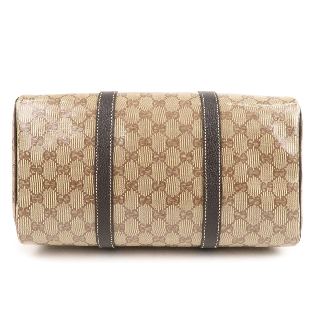 GUCCI GG Crystal Leather Boston Bag Hand bag Beige Brown 265697