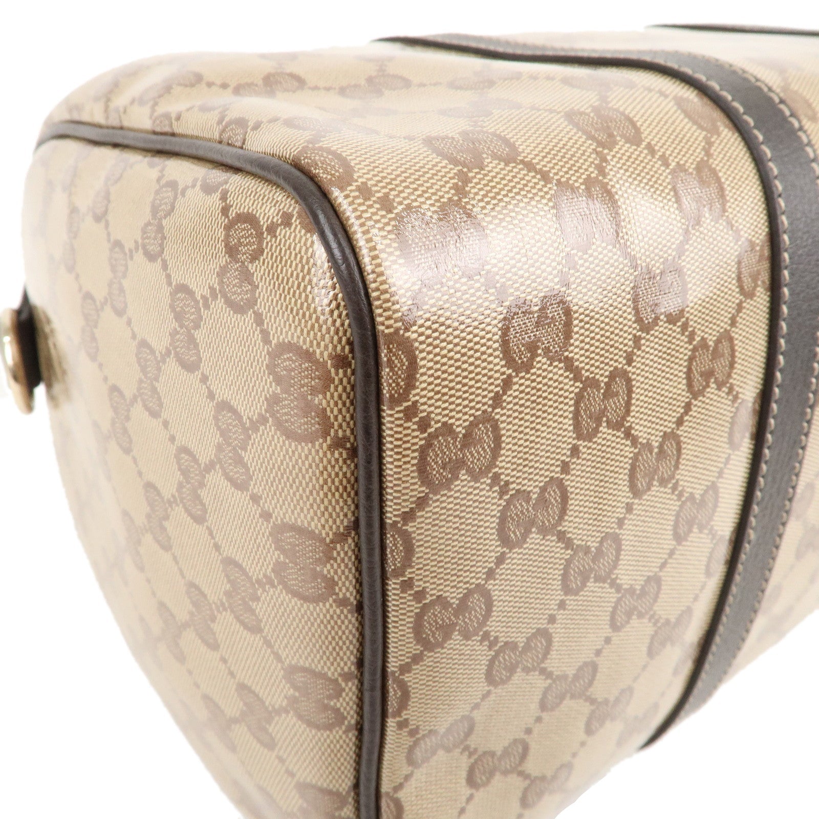 GUCCI GG Crystal Leather Boston Bag Hand bag Beige Brown 265697