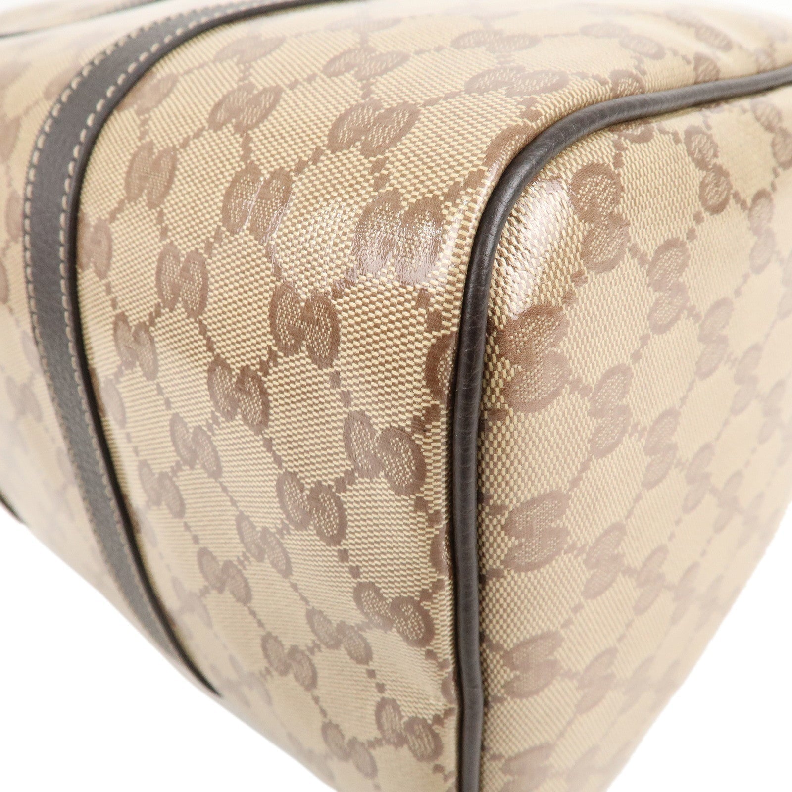 GUCCI GG Crystal Leather Boston Bag Hand bag Beige Brown 265697