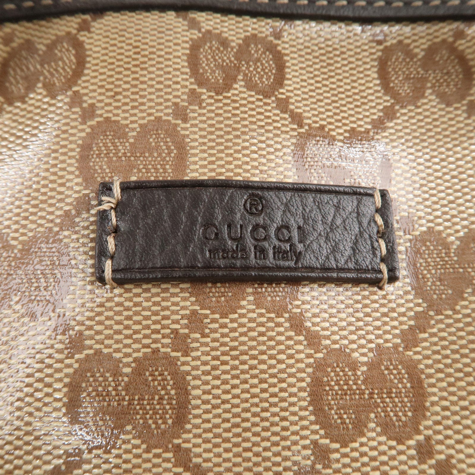 GUCCI GG Crystal Leather Boston Bag Hand bag Beige Brown 265697