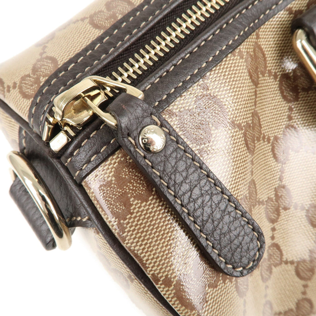 GUCCI GG Crystal Leather Boston Bag Hand bag Beige Brown 265697