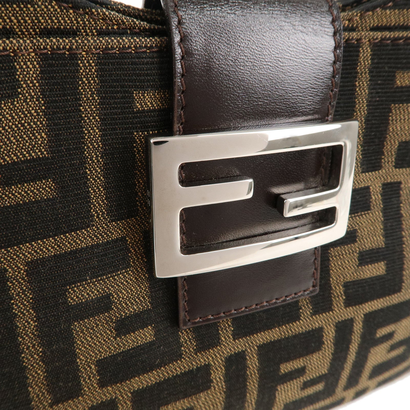 FENDI Zucca Canvas Leather Shoulder Bag Brown Black 26569