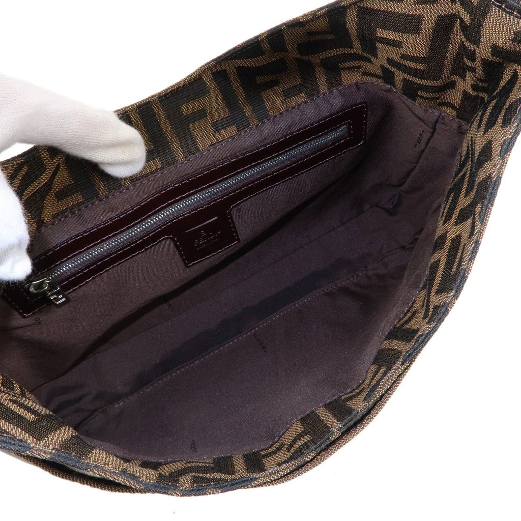 FENDI Zucca Canvas Leather Shoulder Bag Brown Black 26569