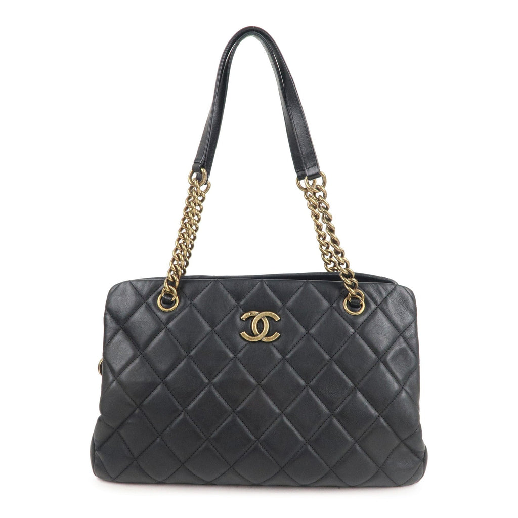 CHANEL Matelasse Lamb Skin Chain Shoulder Bag Black Vintage Gold