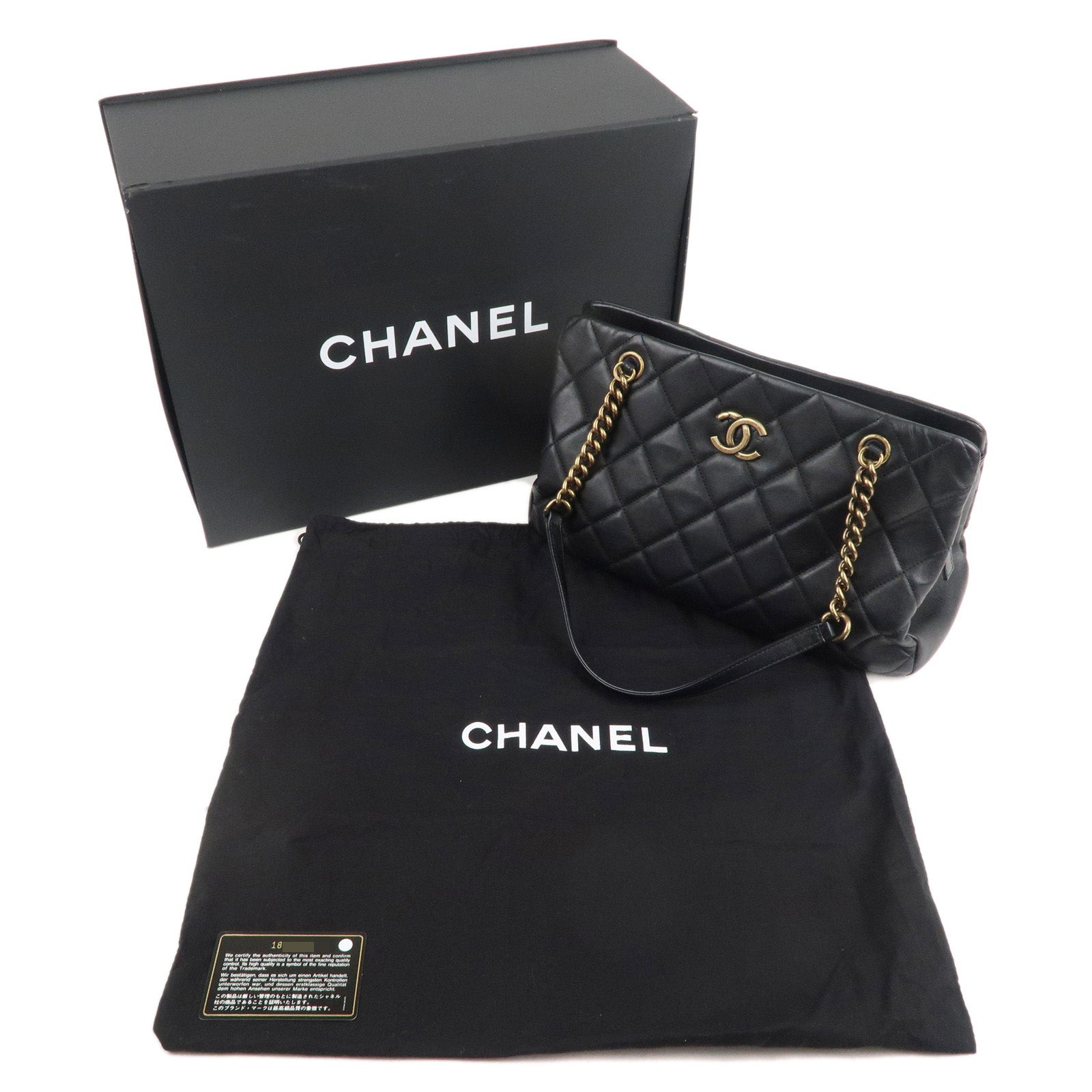 CHANEL Matelasse Lamb Skin Chain Shoulder Bag Black Bags District Gold