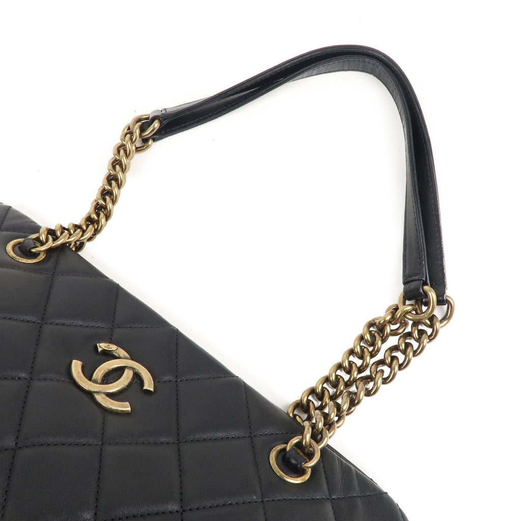 CHANEL Matelasse Lamb Skin Chain Shoulder Bag Black Vintage Gold