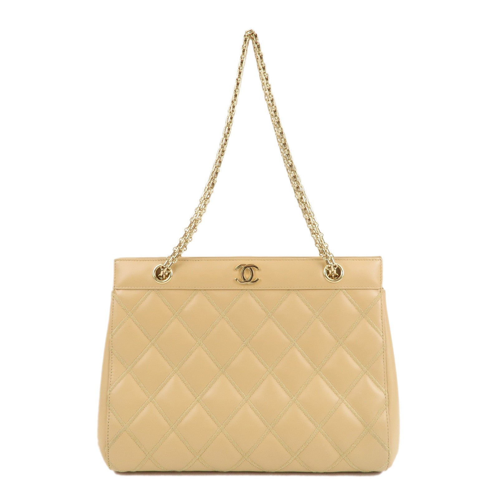 CHANEL Matelasse Ultra Stitch Lamb Skin 2.55 Tote Chain Bag Beige