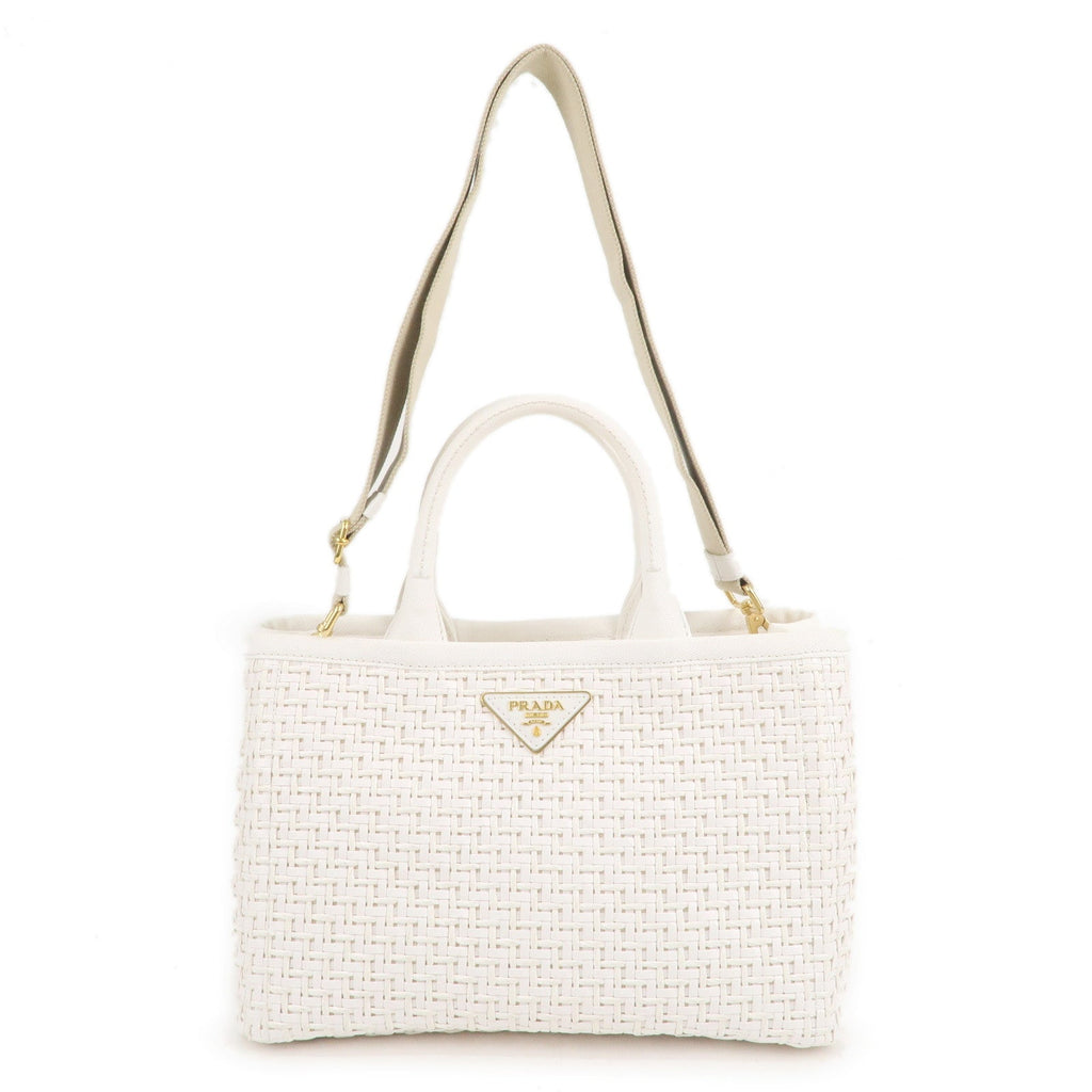 Prada Canapa Straw Canvas 2Way Bag Shoulder Bag White 1BG155