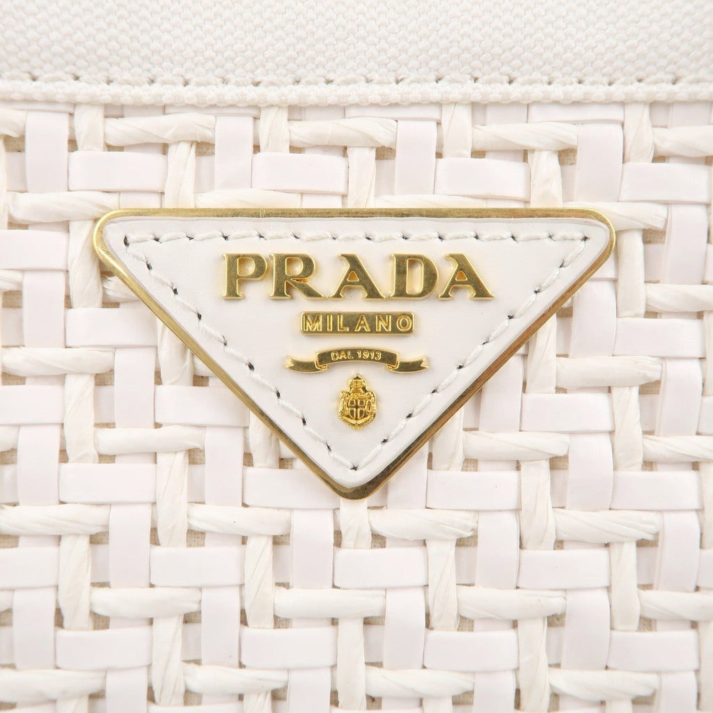 Prada Canapa Straw Canvas 2Way Bag Shoulder Bag White 1BG155