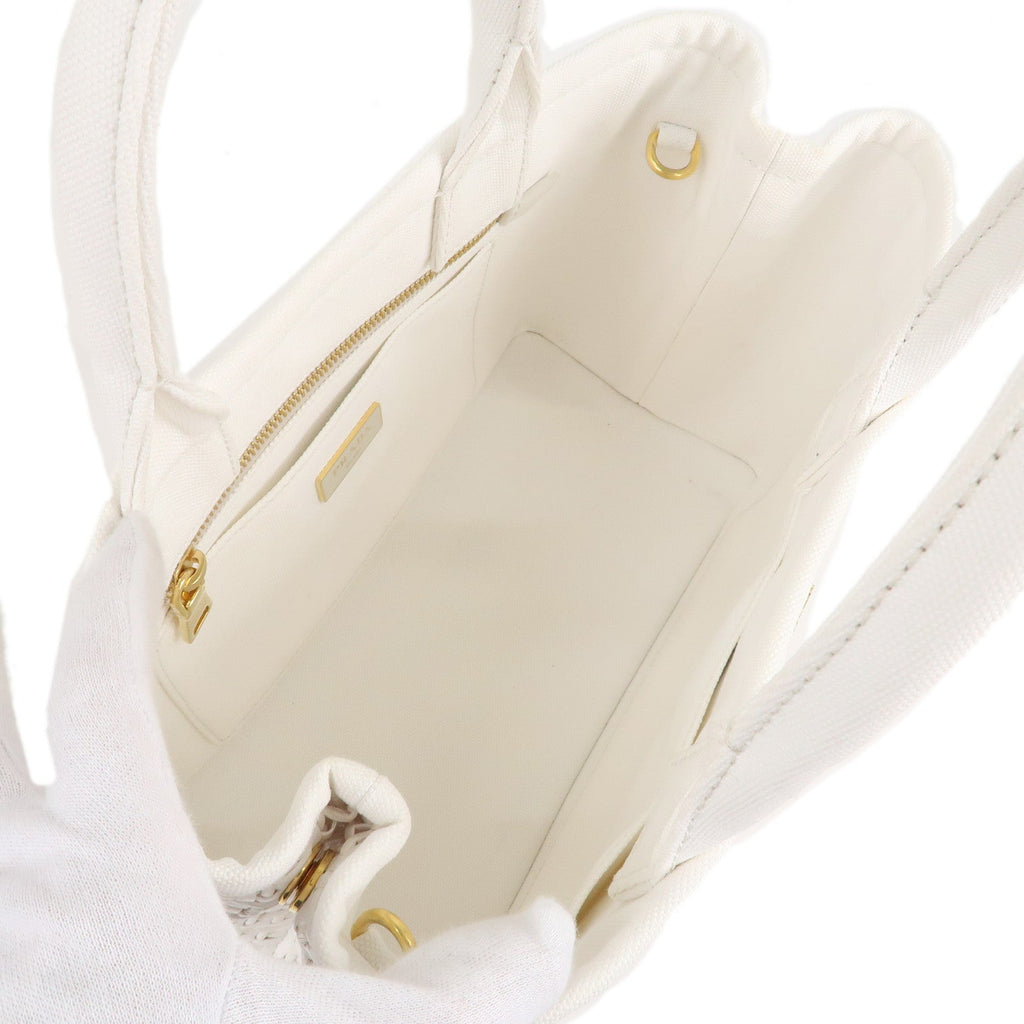 Prada Canapa Straw Canvas 2Way Bag Shoulder Bag White 1BG155