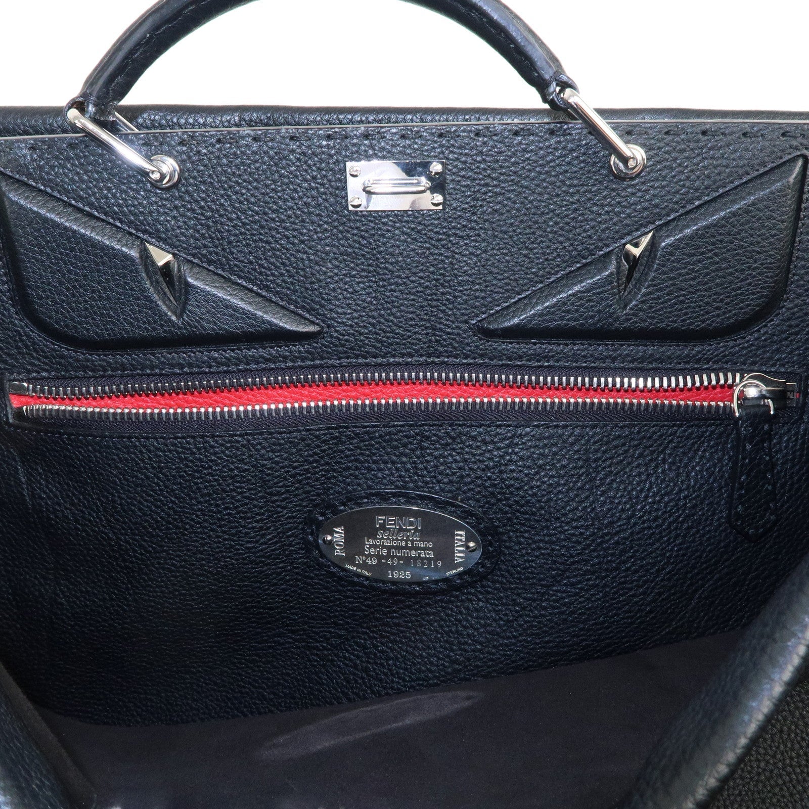 FENDI Selleria Leather Peekaboo Leather 2WAY Bag Black 7VA388