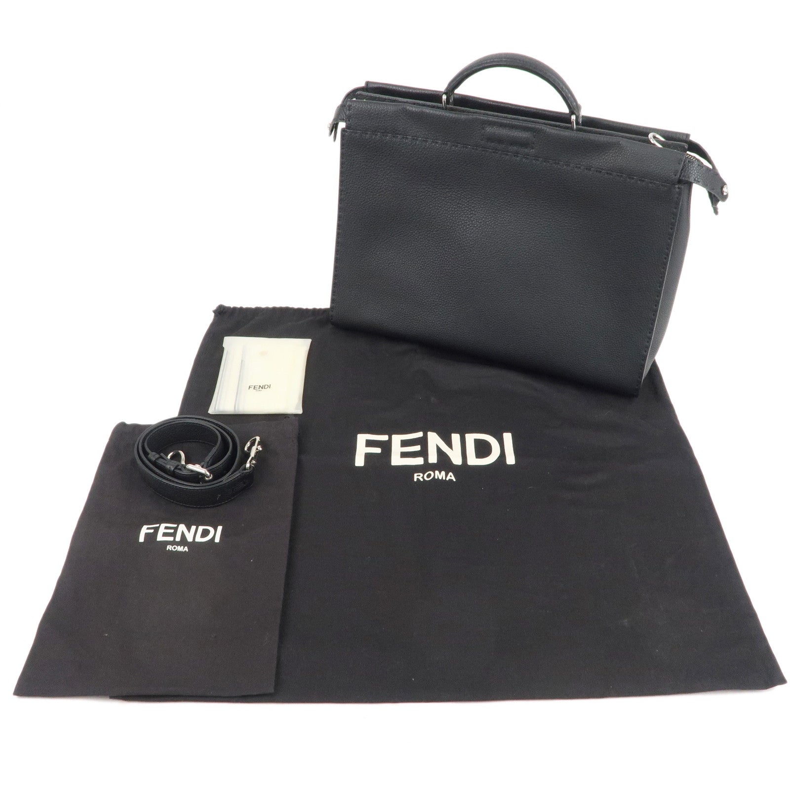 FENDI Selleria Leather Peekaboo Leather 2WAY Bag Black 7VA388
