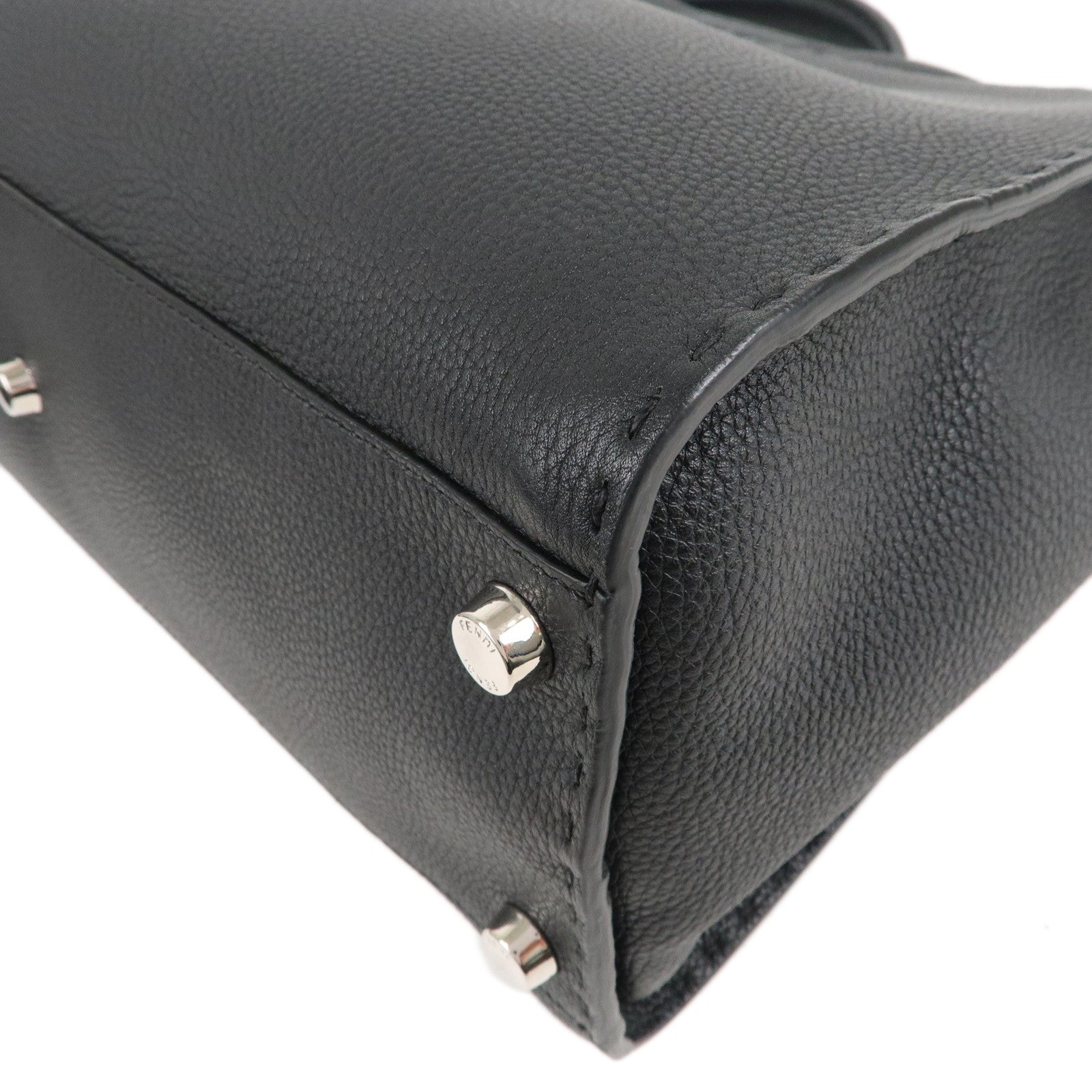 FENDI Selleria Leather Peekaboo Leather 2WAY Bag Black 7VA388