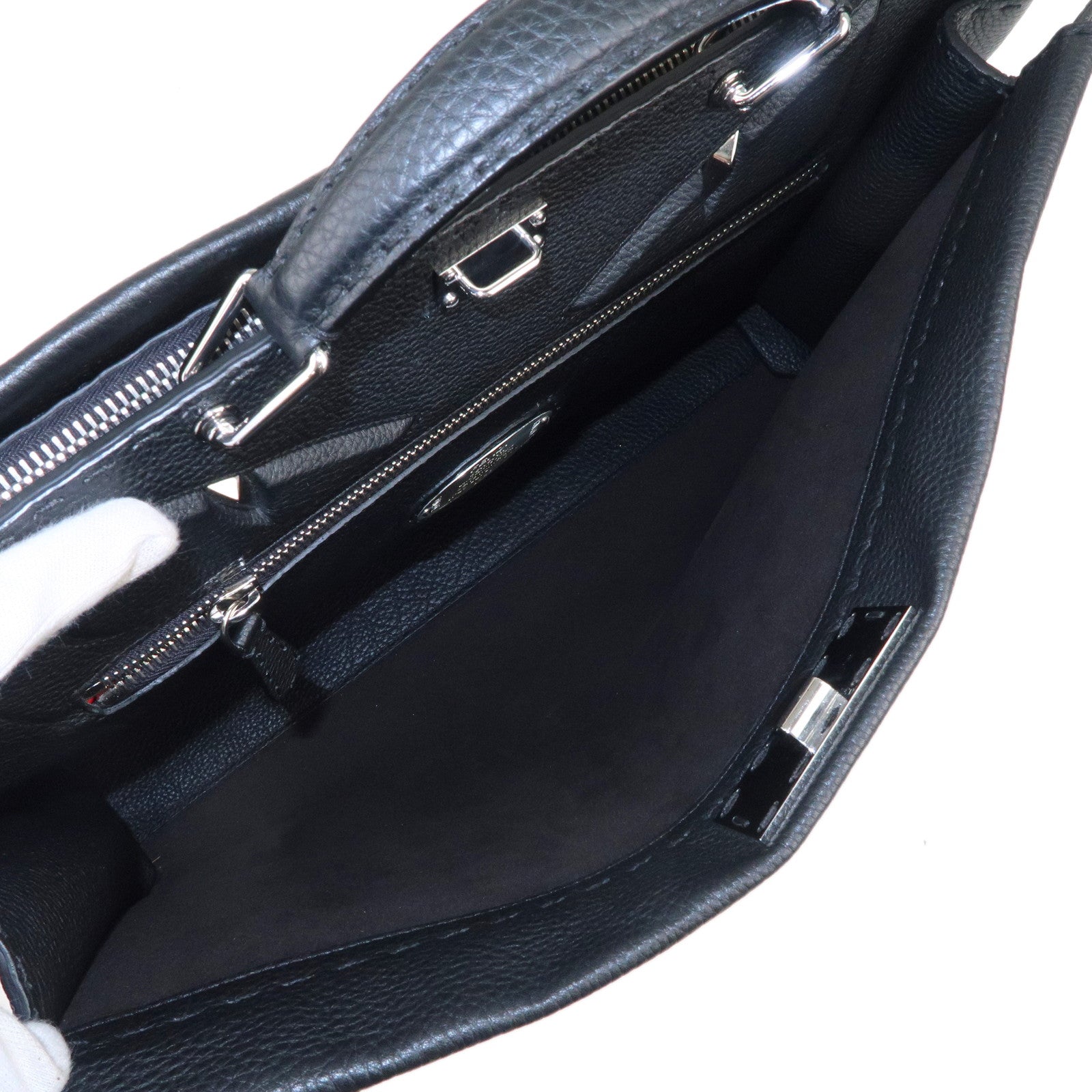 FENDI Selleria Leather Peekaboo Leather 2WAY Bag Black 7VA388