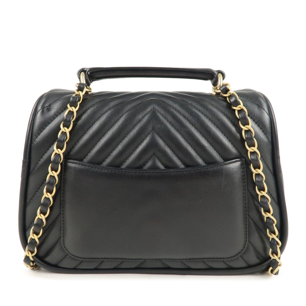 CHANEL Chevron Lamb Skin 2WAY Chain Shoulder Bag Black A98792