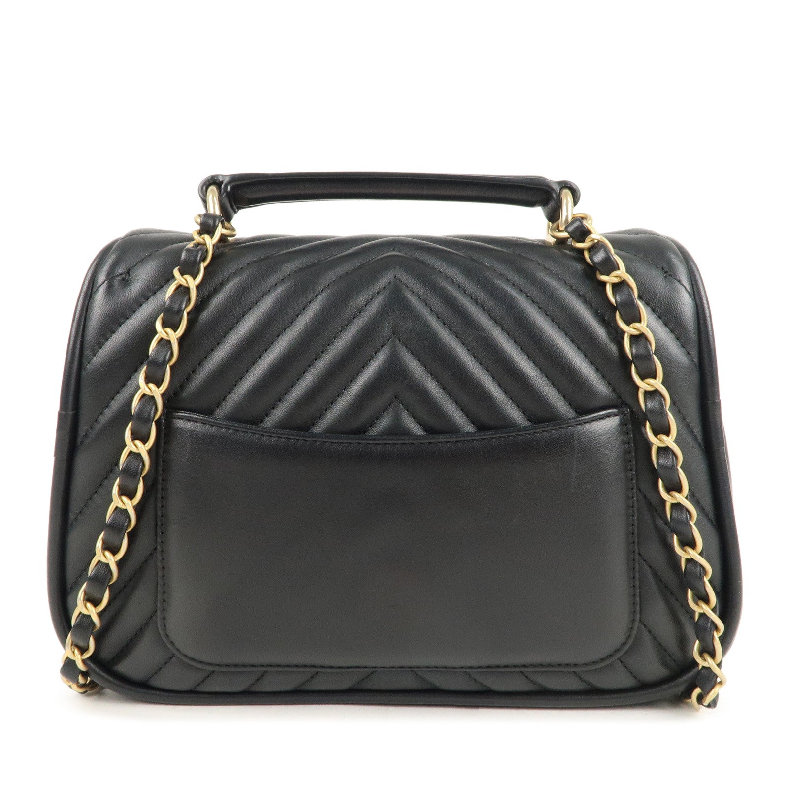 CHANEL Chevron Lamb Skin 2WAY Chain Shoulder Bag Black A98792