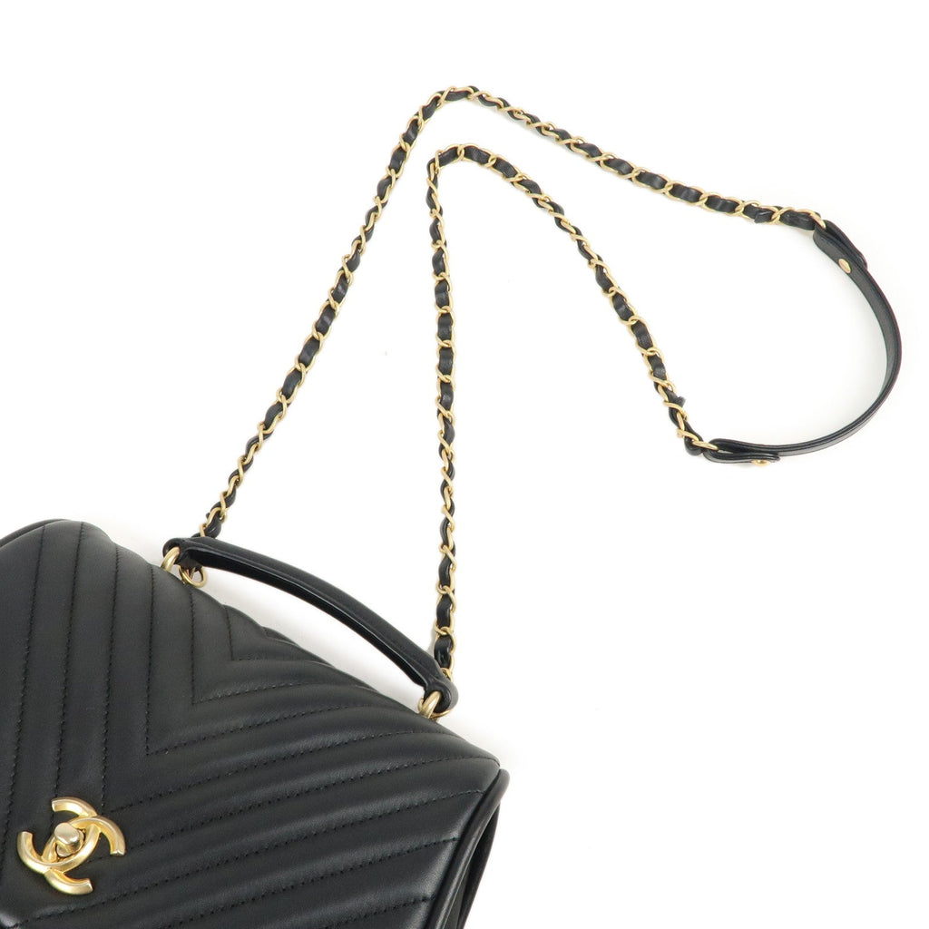 CHANEL Chevron Lamb Skin 2WAY Chain Shoulder Bag Black A98792