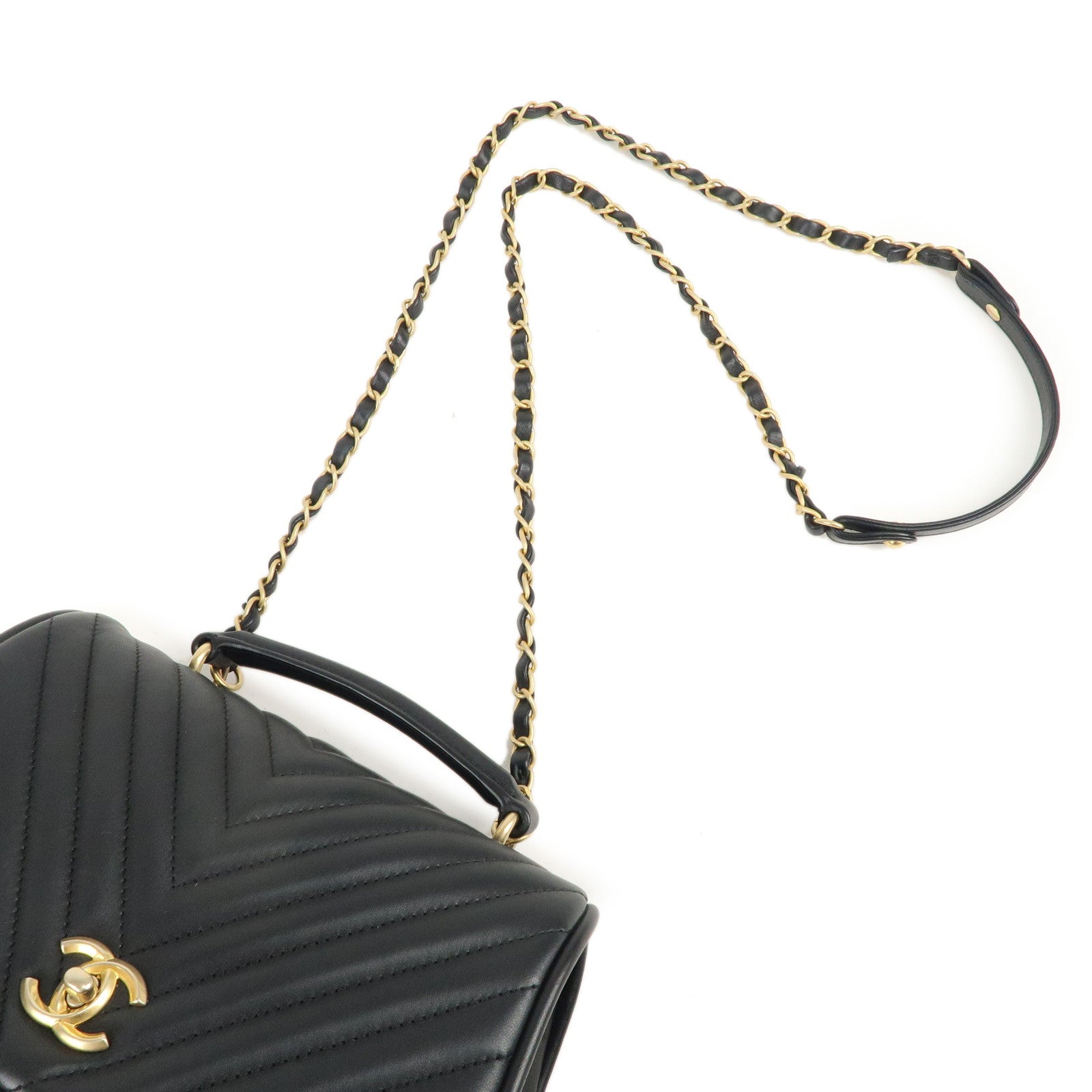 CHANEL Chevron Lamb Skin 2WAY Chain Shoulder Bag Black A98792