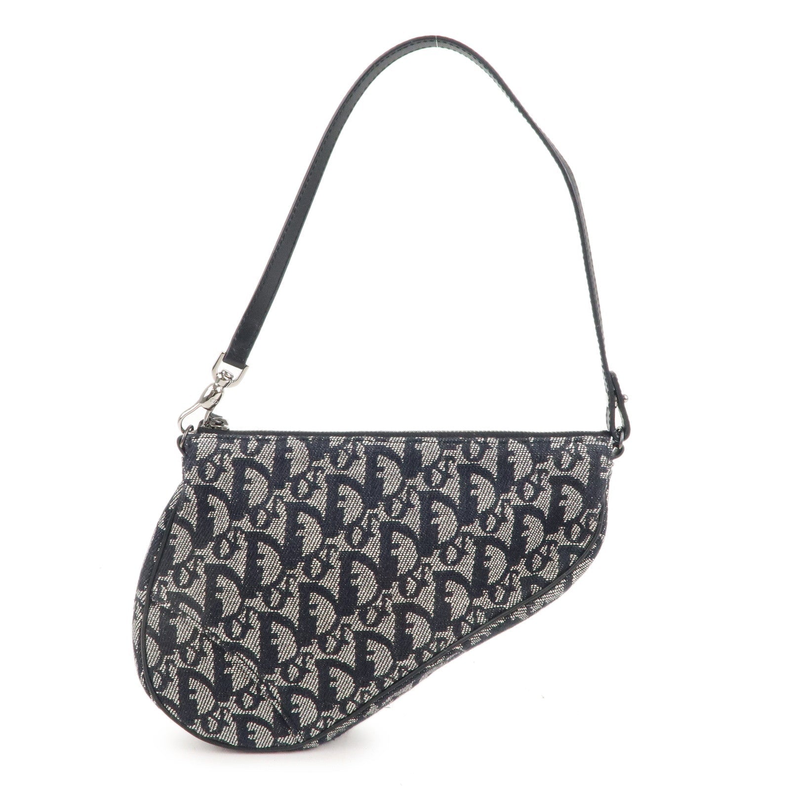 Christian Dior Saddle Bag Trotter Canvas Leather Bag Black