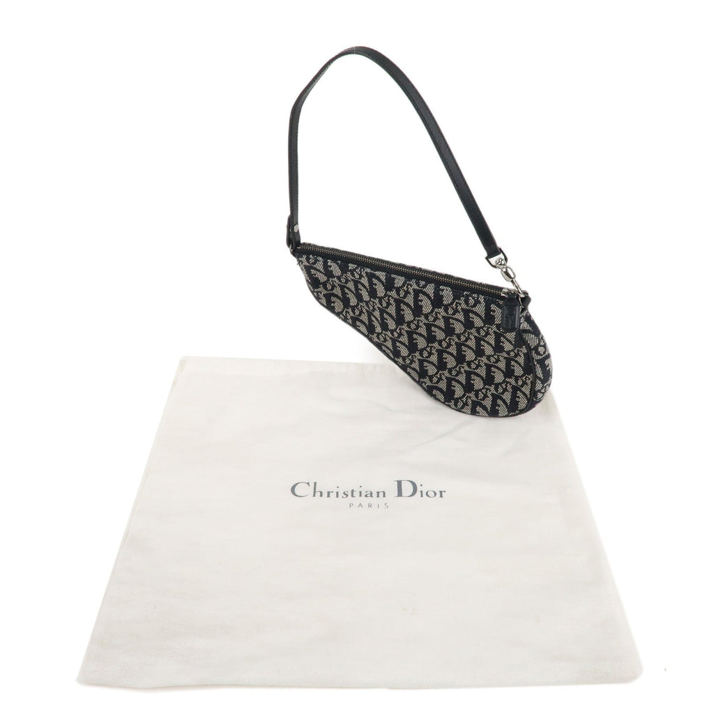 Christian Dior Saddle Bag Trotter Canvas Leather Bag Black