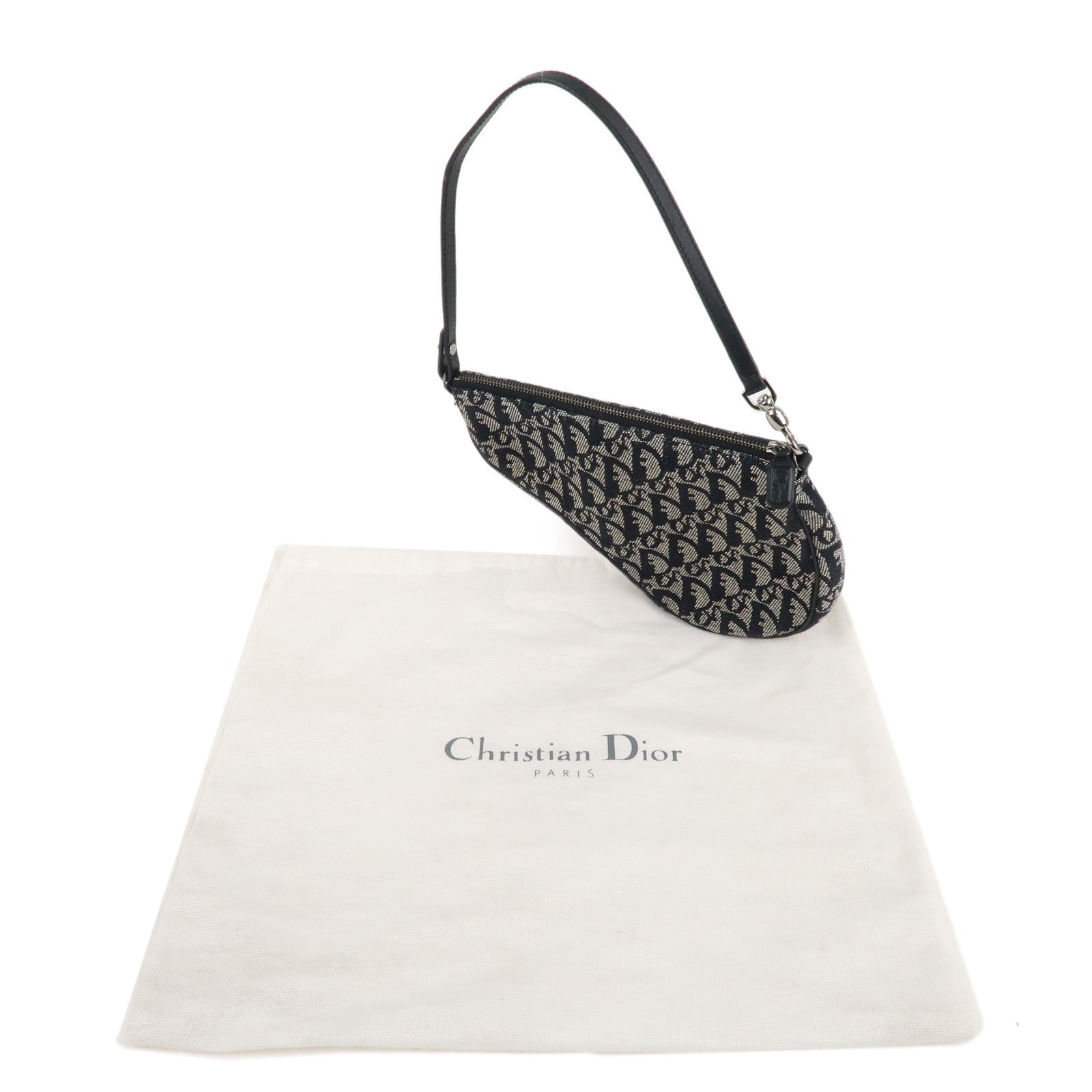 Christian Dior Saddle Bag Trotter Canvas Leather Bag Black