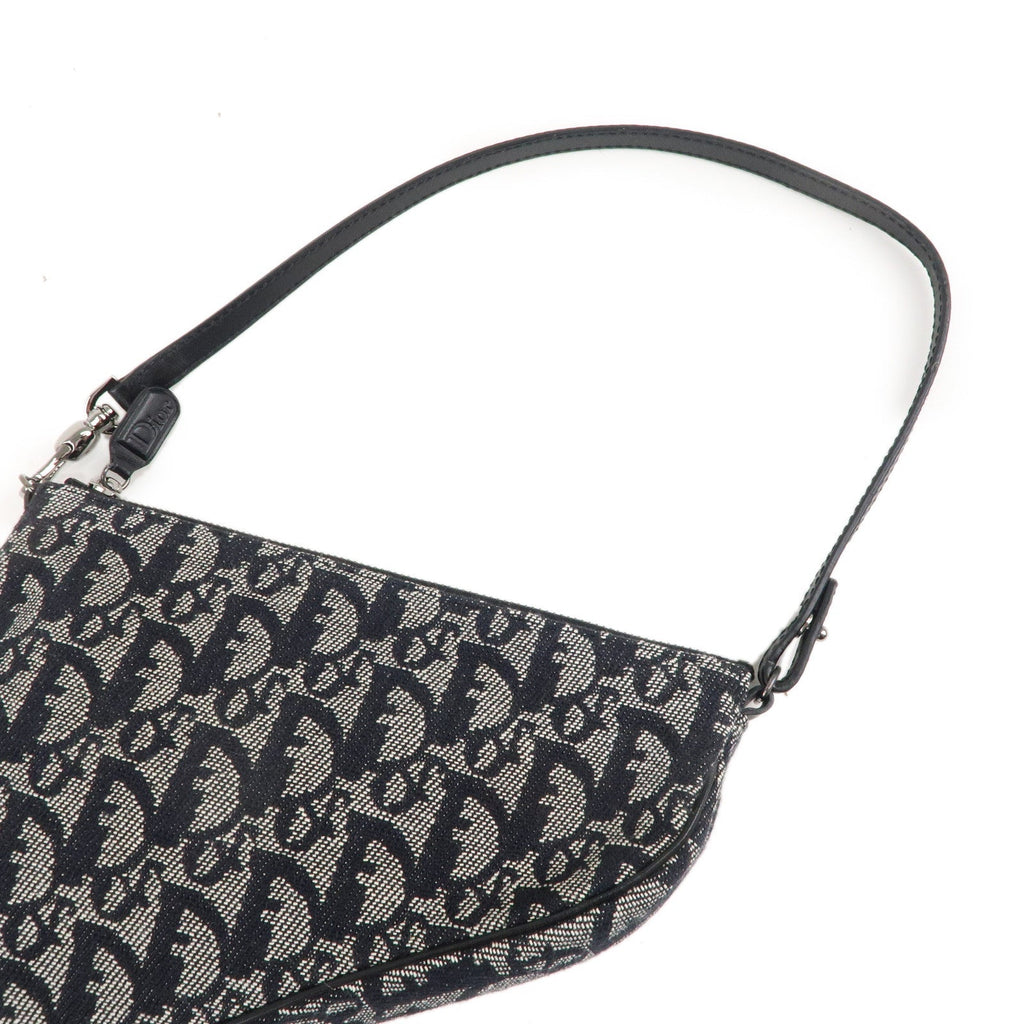 Christian Dior Saddle Bag Trotter Canvas Leather Bag Black