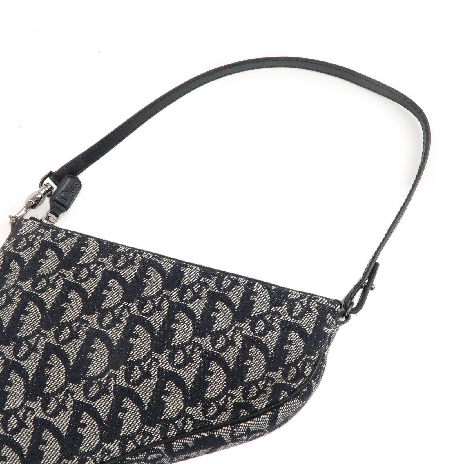 Christian Dior Saddle Bag Trotter Canvas Leather Bag Black