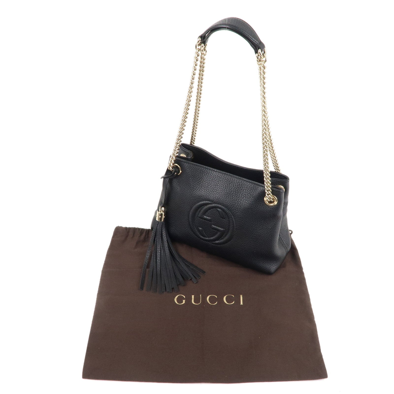 GUCCI SOHO Logo Leather Chain Shoulder Bag Black 387043