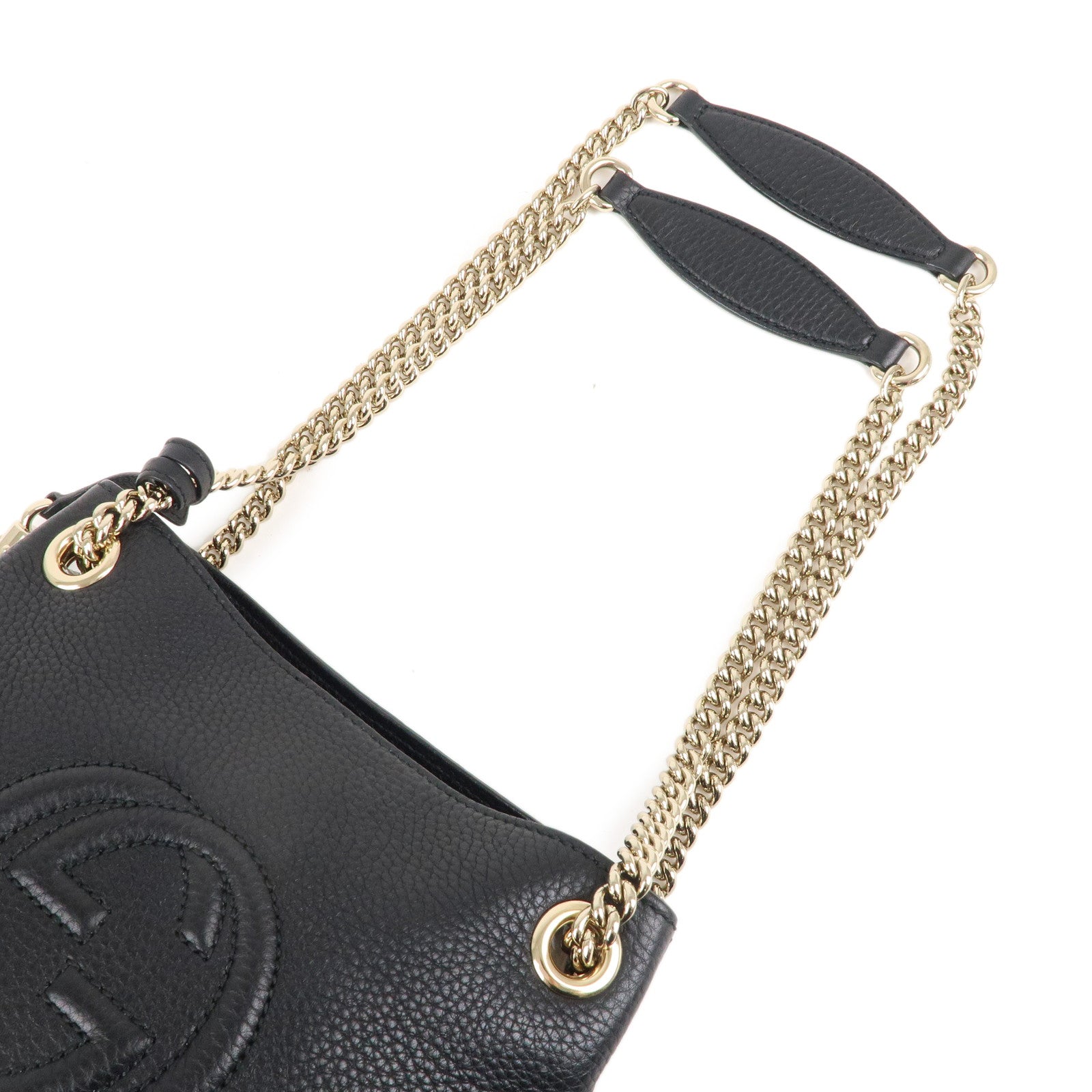 GUCCI SOHO Logo Leather Chain Shoulder Bag Black 387043