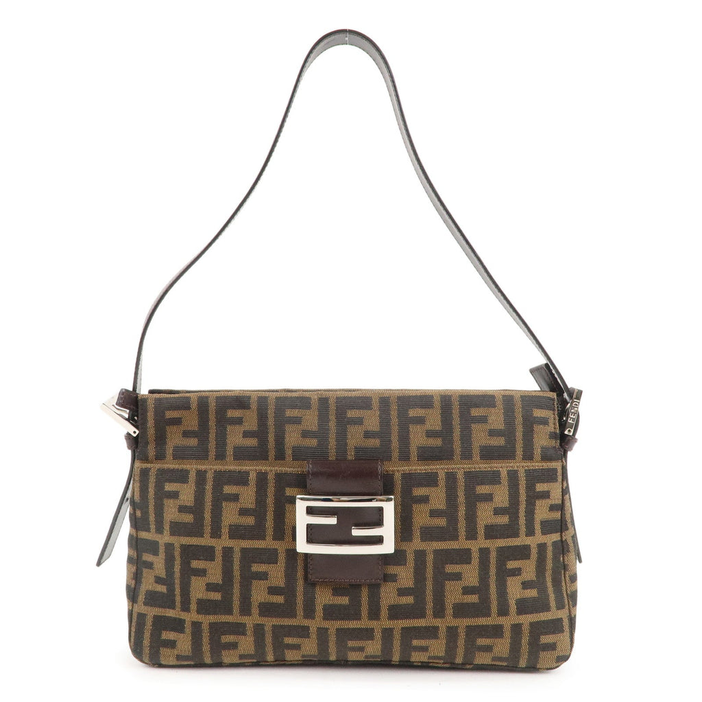 FENDI Zucca Canvas Leather Shoulder Bag Brown Black 26566