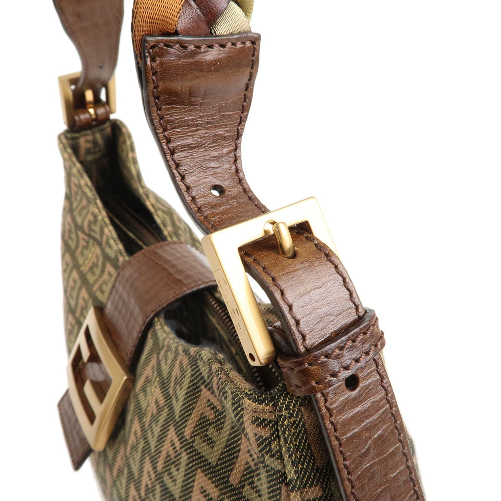 FENDI Zucchino Canvas Leather Shoulder Bag Khaki Brown 8BR036