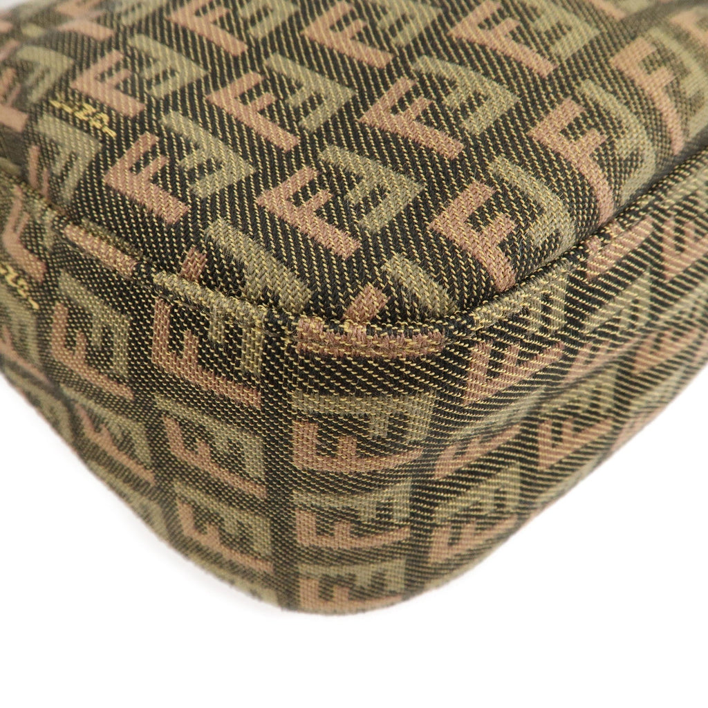 FENDI Zucchino Canvas Leather Shoulder Bag Khaki Brown 8BR036