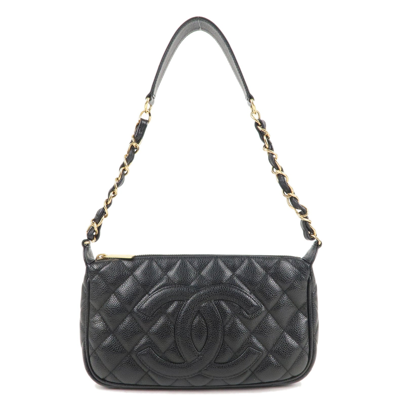 CHANEL Matelasse Caviar Skin Chain Shoulder Bag Black A22476