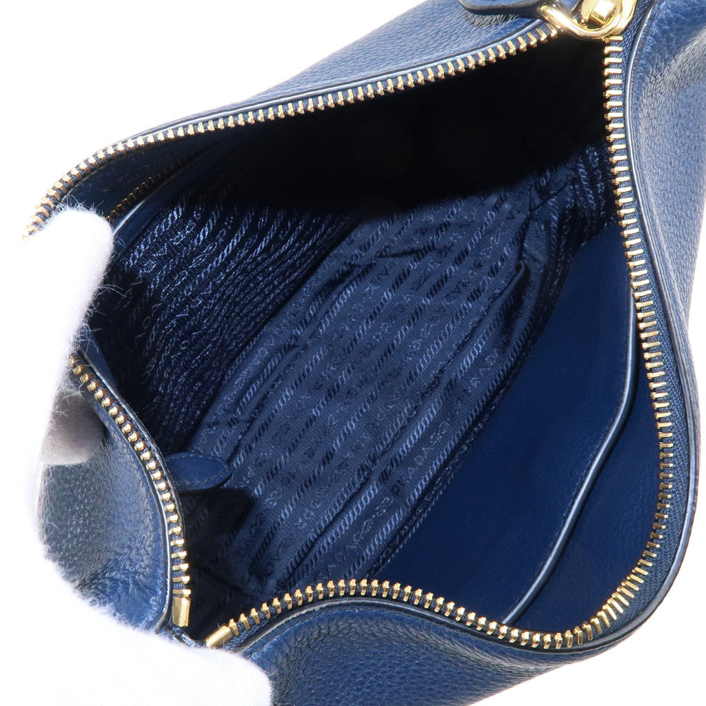 Prada Logo Leather Shoulder Bag Navy 1BC052