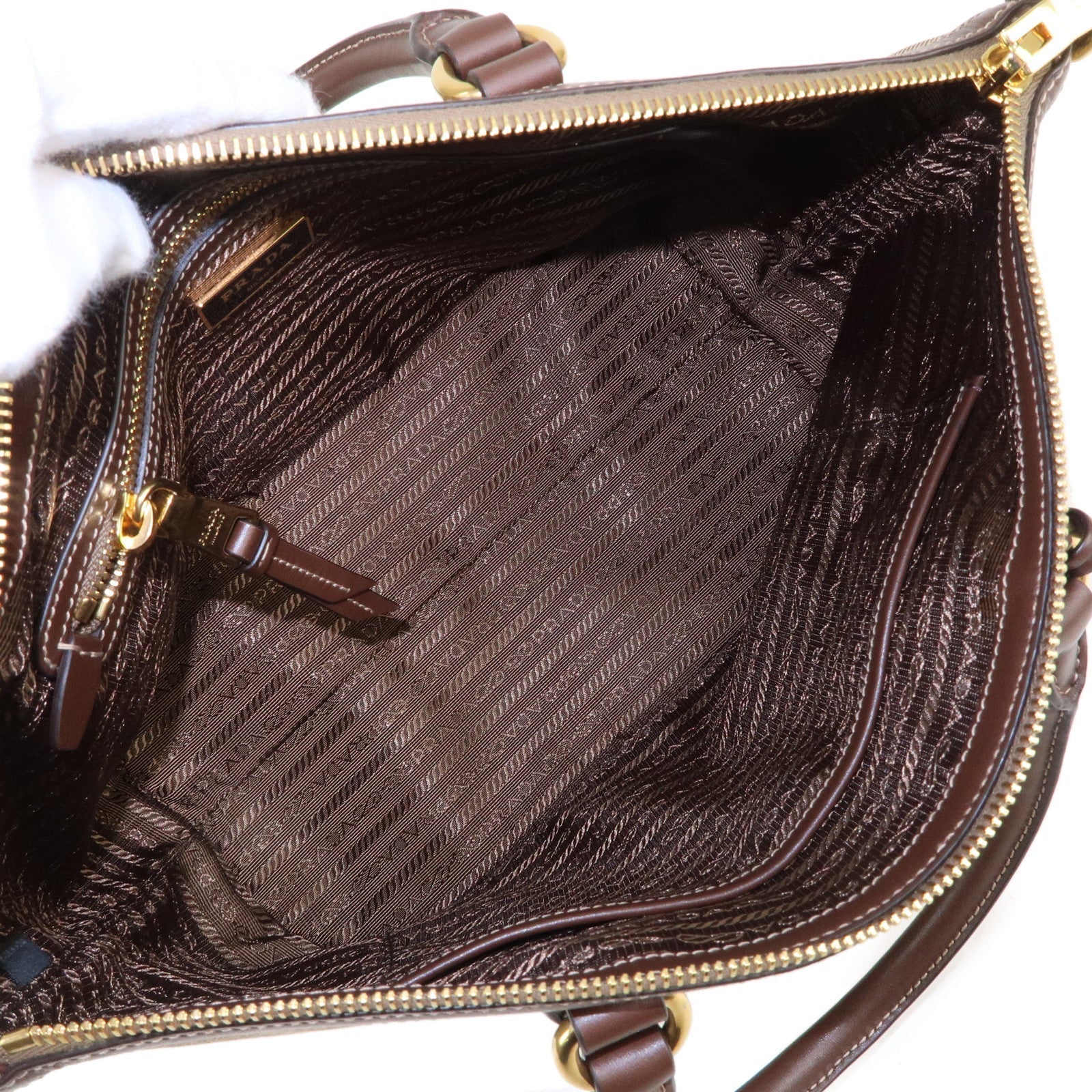Prada Logo Jacquard Leather 2WAY Shoulder Bag Beige Brown IBA104