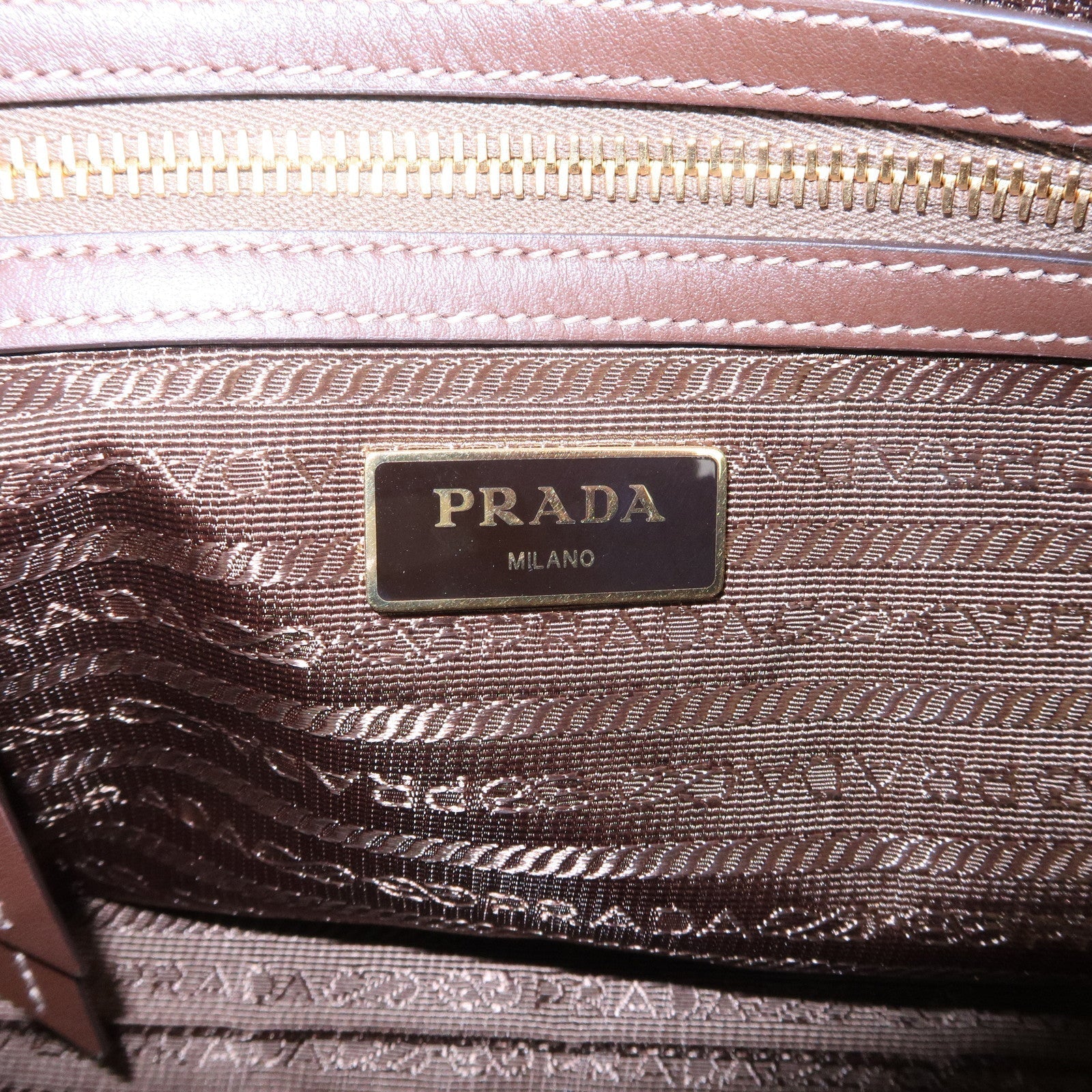 Prada Logo Jacquard Leather 2WAY Shoulder Bag Beige Brown IBA104