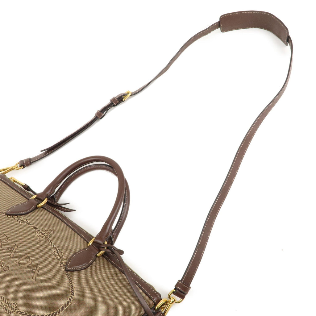 Prada Logo Jacquard Leather 2WAY Shoulder Bag Beige Brown IBA104