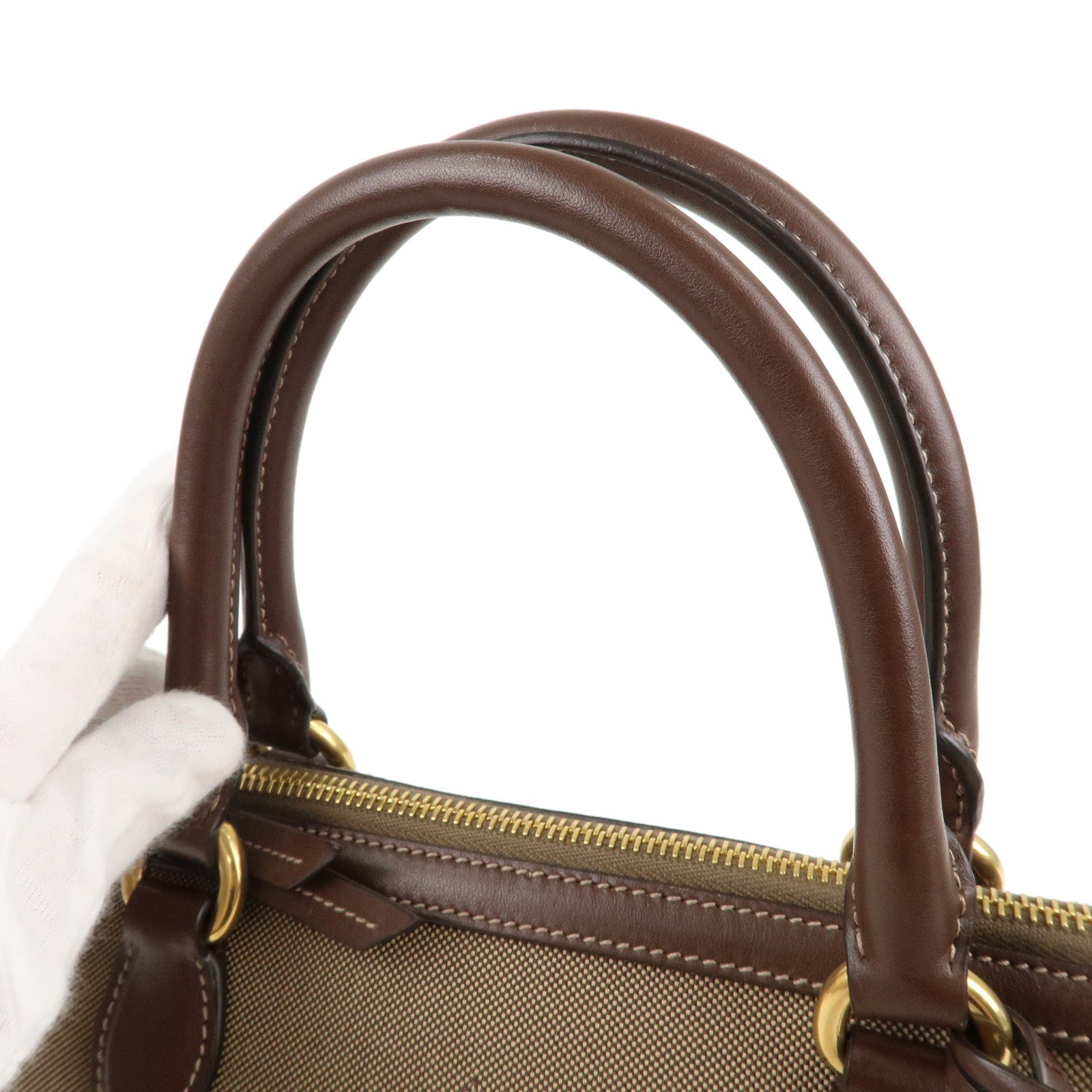 Prada Logo Jacquard Leather 2WAY Shoulder Bag Beige Brown IBA104