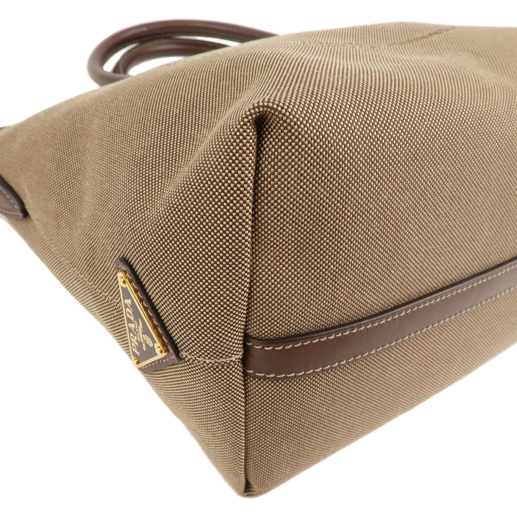Prada Logo Jacquard Leather 2WAY Shoulder Bag Beige Brown IBA104