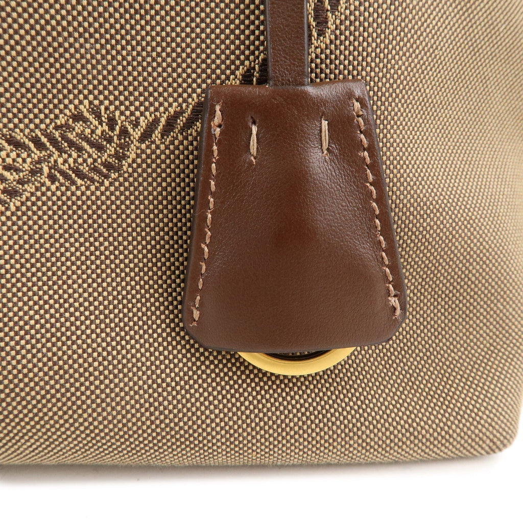 Prada Logo Jacquard Leather 2WAY Shoulder Bag Beige Brown IBA104