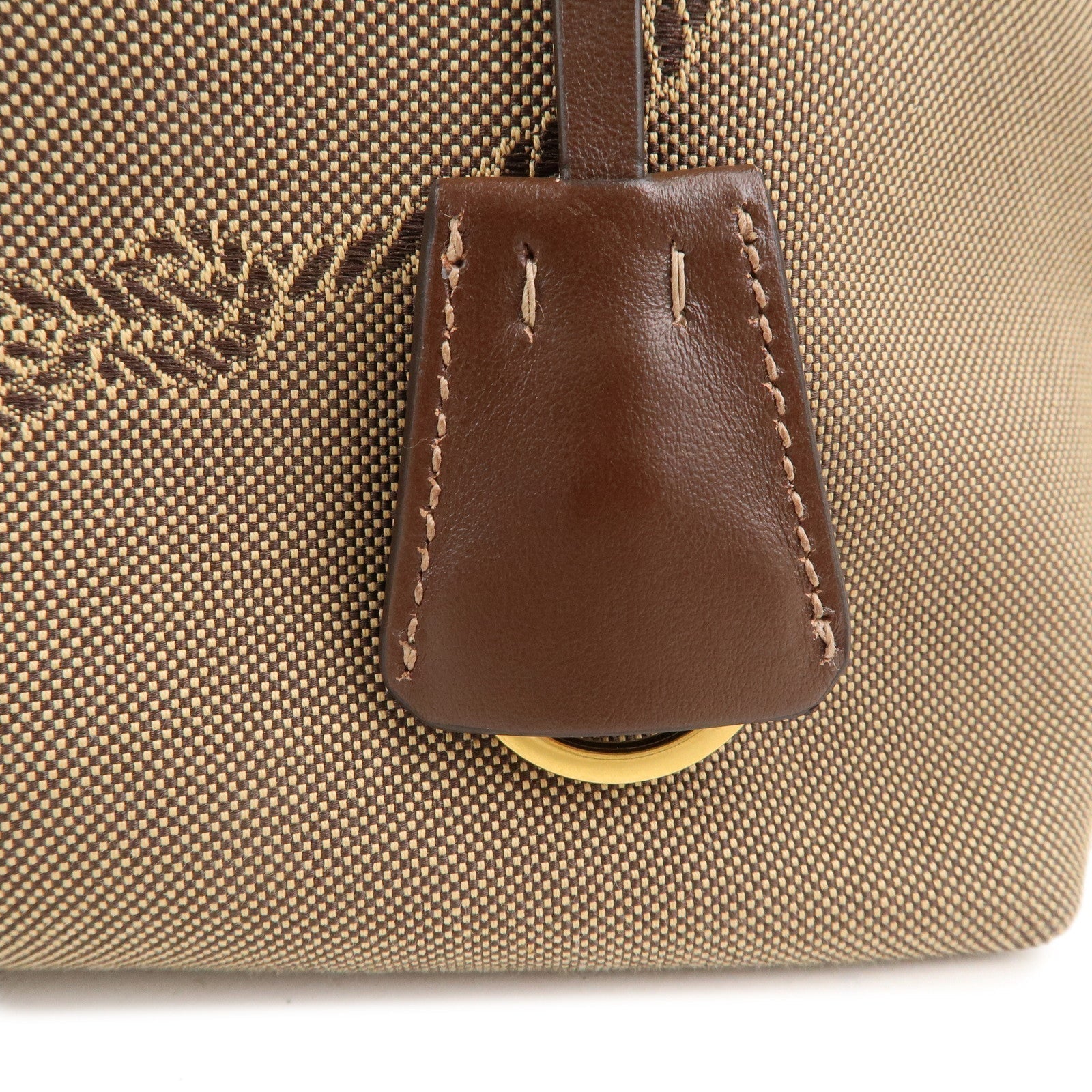 Prada Logo Jacquard Leather 2WAY Shoulder Bag Beige Brown IBA104