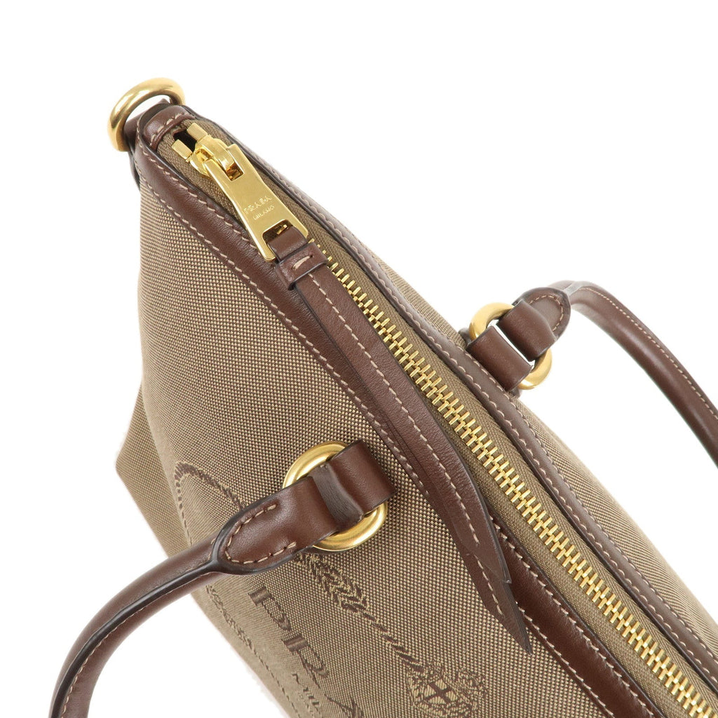 Prada Logo Jacquard Leather 2WAY Shoulder Bag Beige Brown IBA104