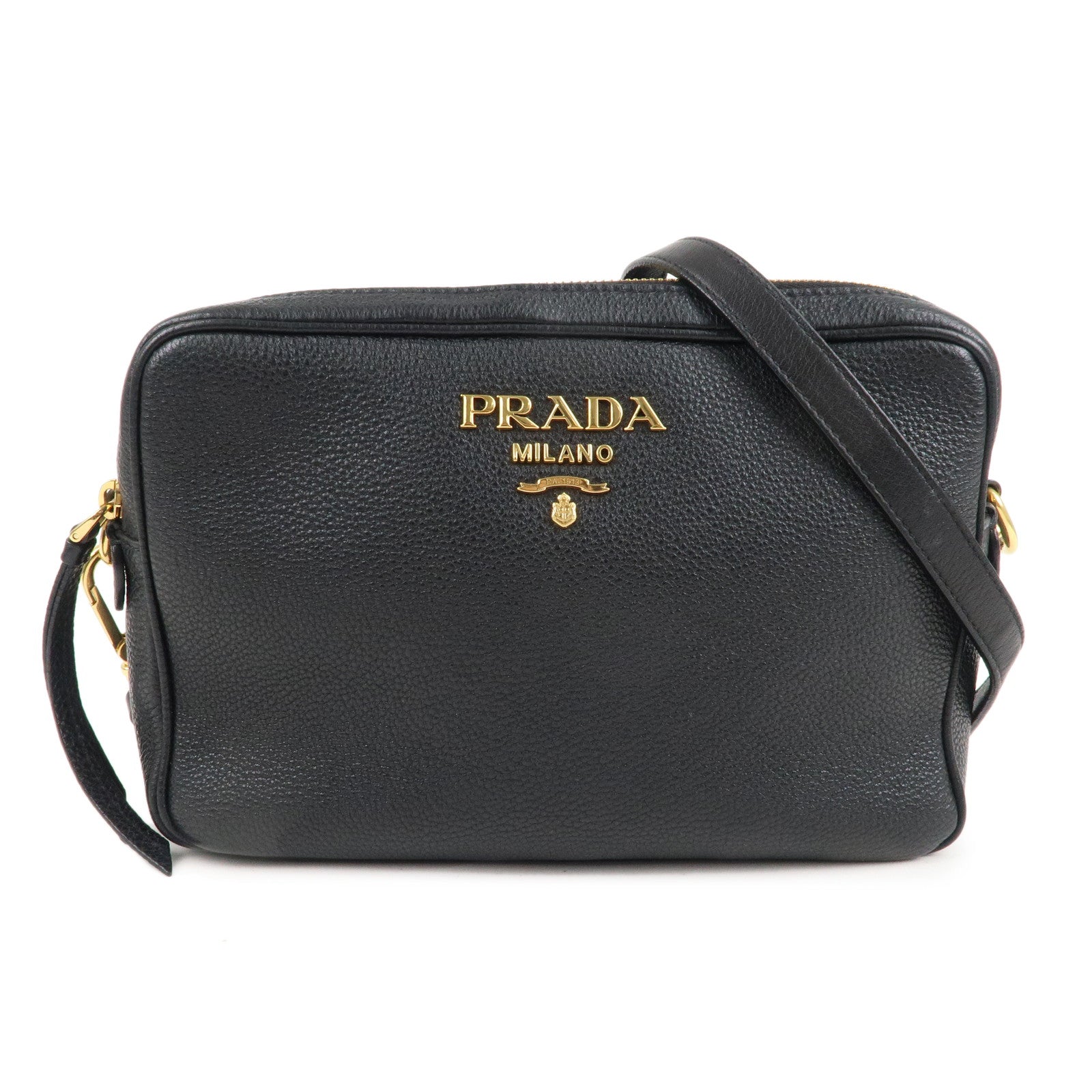 Prada Logo Leather Shoulder Bag Crossbody Bag Black 1BH079
