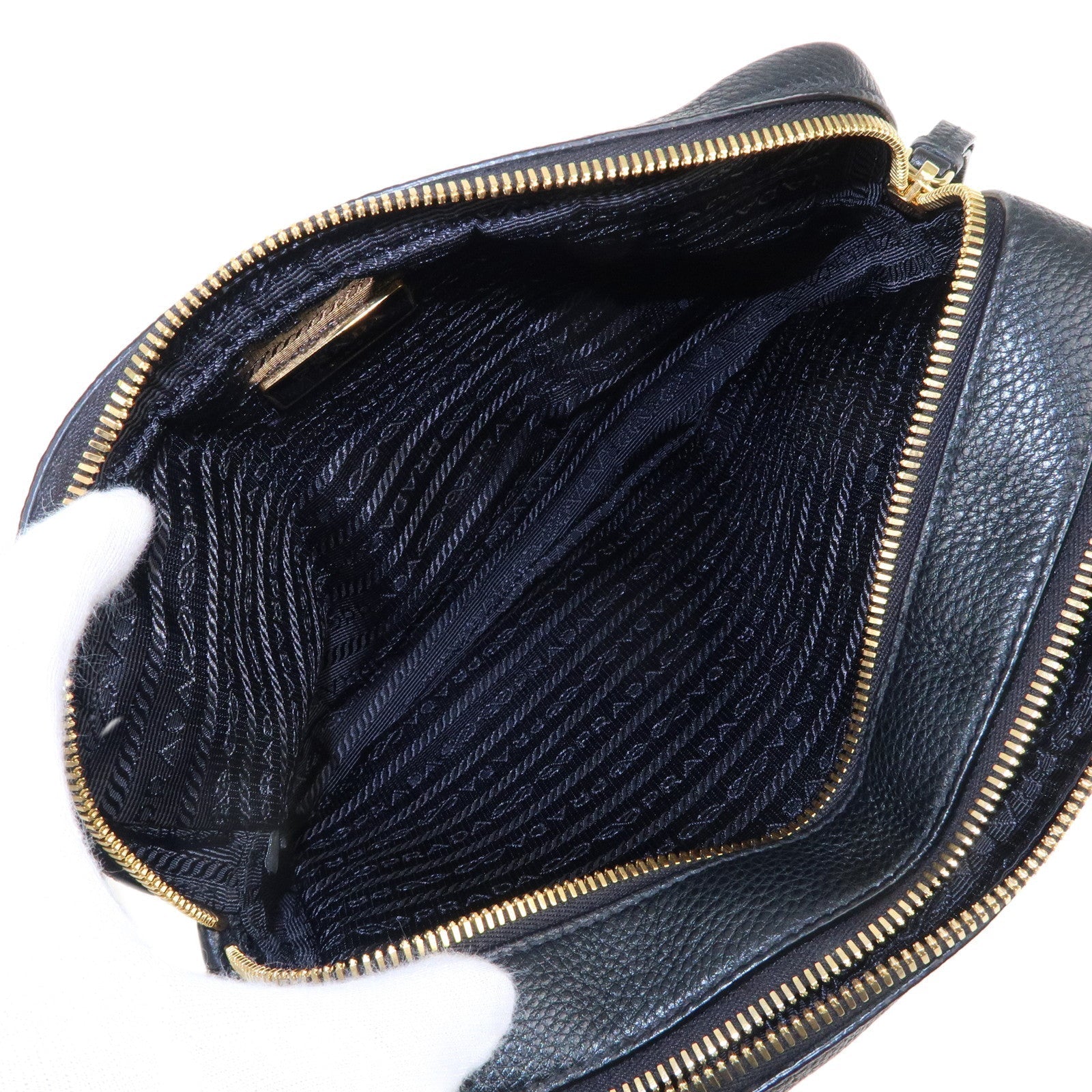 Prada Logo Leather Shoulder Bag Crossbody Bag Black 1BH079