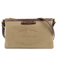 Prada Logo Jacquard Leather Shoulder Bag Beige Brown 1BH150